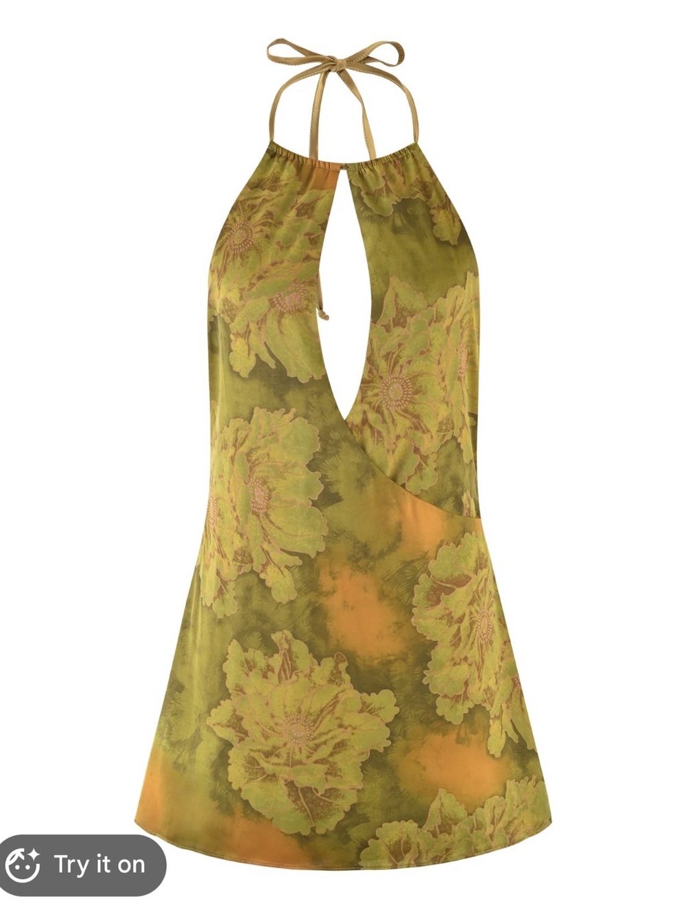Tiger Mist Olive & Mustard Halter Floral Mini Dress